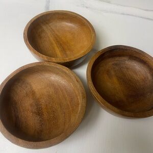 Vintage Raw Teak Wood Trio Of Decorative Wooden Bowls